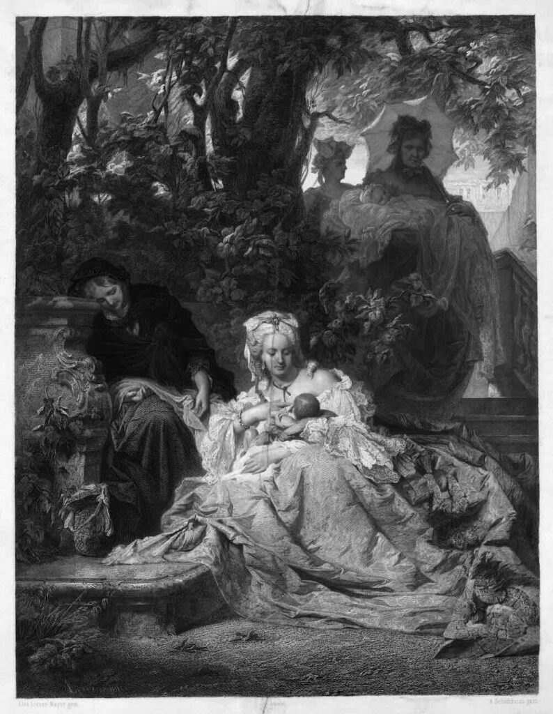 Maria Theresa suckling the beggar’s infant, after a painting by Alexander von Liezen-Mayer (1868)